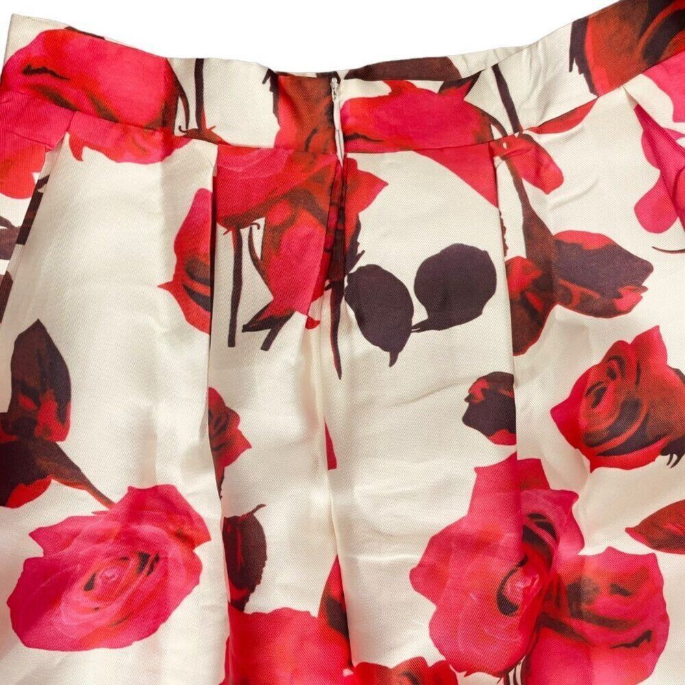 Chicwish | Red Rose Floral Pleated Full Midi Skirt Cream Satin Size M | EUC - Picture 4 of 10